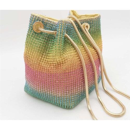Rainbow Color Exquisite Handbags Ladies Mini Chain Shoulder Purses Crystal Clutch Bags Rhinestone Party Crossbody Bag