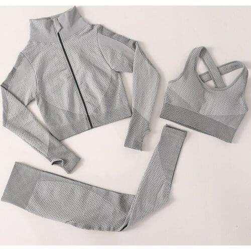 Three Pieces Clothing Set Seamless Yoga Suit for Women 2021 Summer Fitness Clothing Breathable Running Suit Slim Exercise Suit
