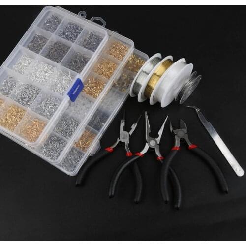 15/24 lattice DIY Jewelry Findings Making Box Jewelry Tool(Pliers/ring/Lobster clasp/Metal fittings) For Beading Kit Necklace