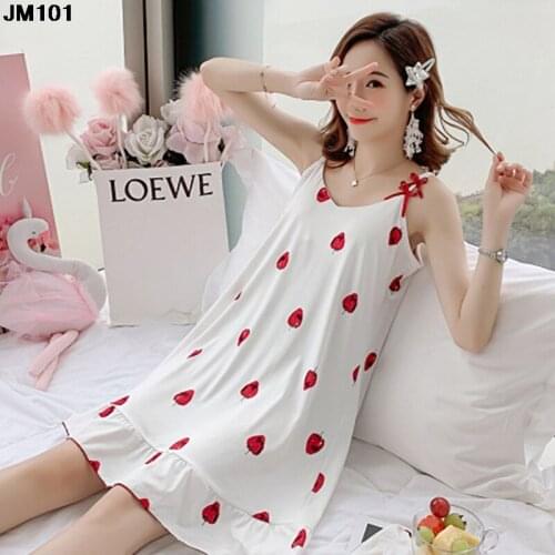 Summer Ladies Sling Loose Milk Silk Sexy Nightdress Harajuku Womens Korean Strawberry Nightdress Casual Home Service Clothing