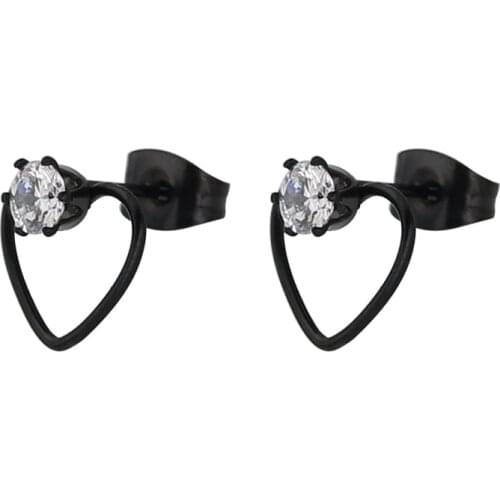 BAECYT Fashion Titanium Steel Heart Stud Earrings Stainless Steel Heart With AAA White Zircon Womens Jewelry Accessories