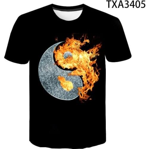 2020 New Cool Water Fire T Shirt 3D Printed Yin and Yang Gossip Men Women Children Summer T-Shirt Fashion Boy Girl Kids Tops Tee