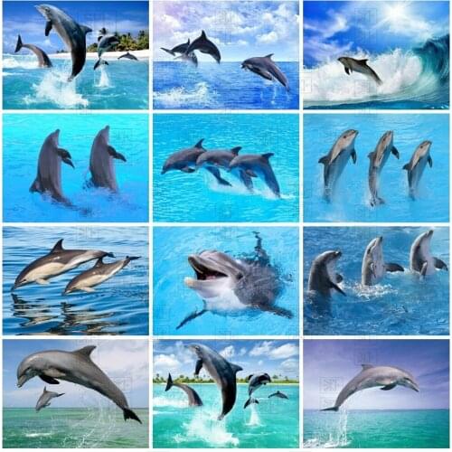 5D Diy Diamond Figure Dolphin Diamond Cross Stitch Set Mosaic Art Animals Picture Hanging Painting Home Decoration Hobby Gift