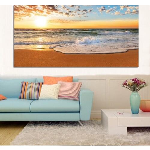 GOODECOR Natural Gold Beach Sunset Landscape Posters and Prints Canvas Painting Wall Art Picture for Living Room Frameless