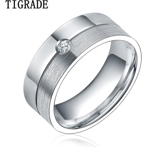 8mm Silver Color Wedding Band Cubic Zirconia Titanium Ring Men Women Finger Jewelry bijuteria feminina Promotion