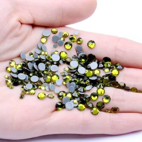 Olive Hotfix Crystal Rhinestones ss6-ss30 And Mixed Glue Backing Iron On Glass Stones Applique For Garments Phone DIY Decoration