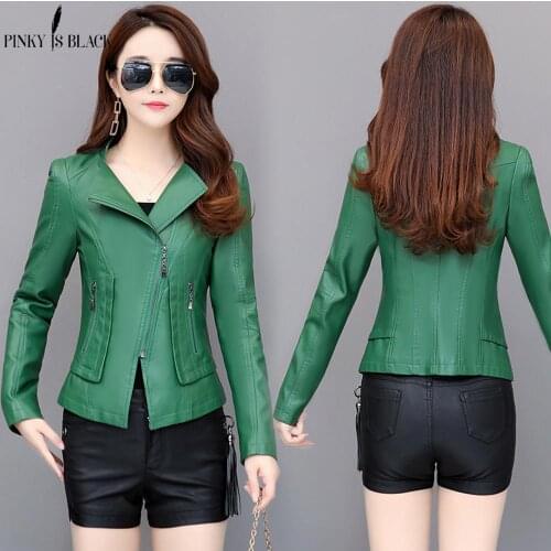 PinkyIsblack Plus Size S-4XL Women Leather Jacket 2019 New Women Jackets Solid Slim Casual PU Leather Motorcycle Jackets Coats