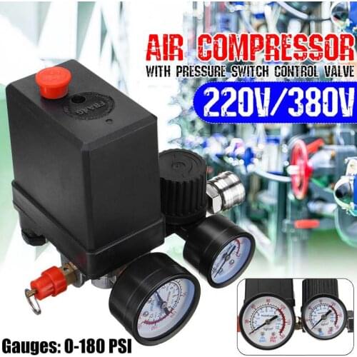 Professional 220V/380V Air Compressor Pump Pressure Control Switch 4 Port Regulator Duty 0-180PSI Control Valve With Gauge