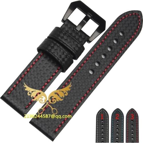 Carbon Fiber Watchband genuine leather Black red line 20mm 22mm 24MM 26MM black watch accessories bracelet watch strap band