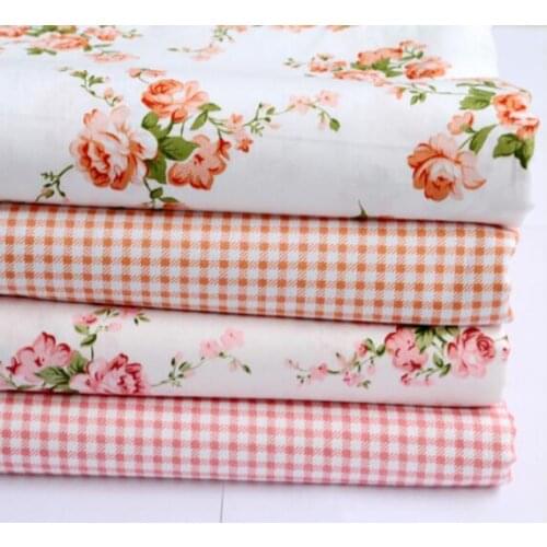 YY DIY Romantic 40x50cm Orange & Pink Flower & Checked DIY Cotton Fabric Bundles