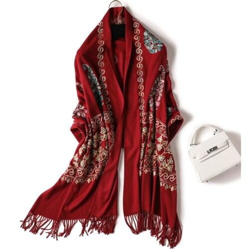 2020 luxury brand cashmere women scarf winter warm embroidery shawls and wraps wool pashmina long female foulard thicken blanket