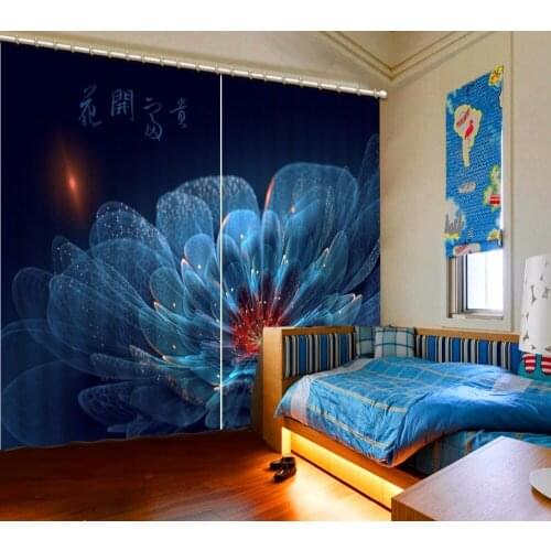 Navy Blue Floral Butterfly Curtains Girls Bedroom Curtain For Kids Bedroom Polyester Blackout Window Curtains For Living Room