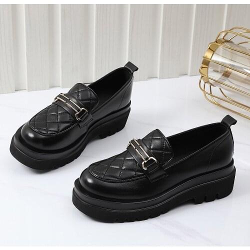 Women Black Punk Platform Loafers Ladies Round Toe Chunky Heel Vintage Shoes Female Slip on High Heel Pumps