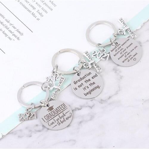 Stainless Steel High School College Inspirational Jewelry Class Of 2021 Graduation Key Chain Gifts