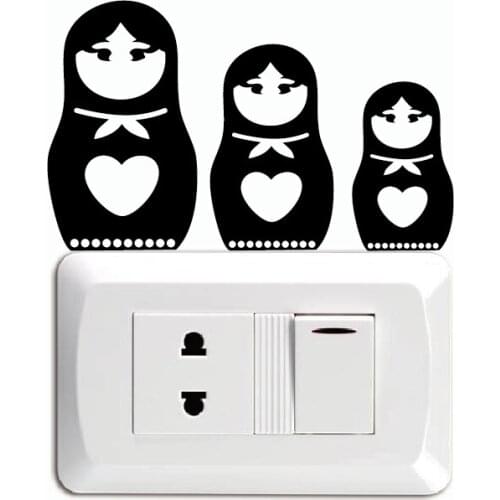 KG-178 Cute Nesting Dolls Switch Sticker Cartoon Matryoshka Vinyl Wall Stickers for Kid Home Wallpaper