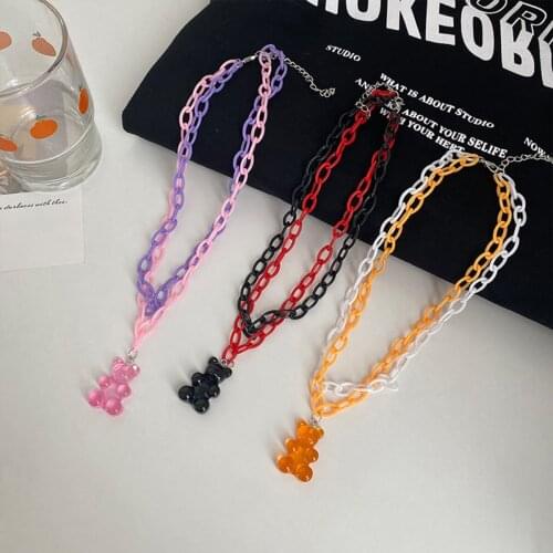 XUAN NGAN Cute Resin Transparent Bear Pendant Necklace For Women Color Acrylic Multi-Layer Chain Necklace Fashion Jewelry Gril