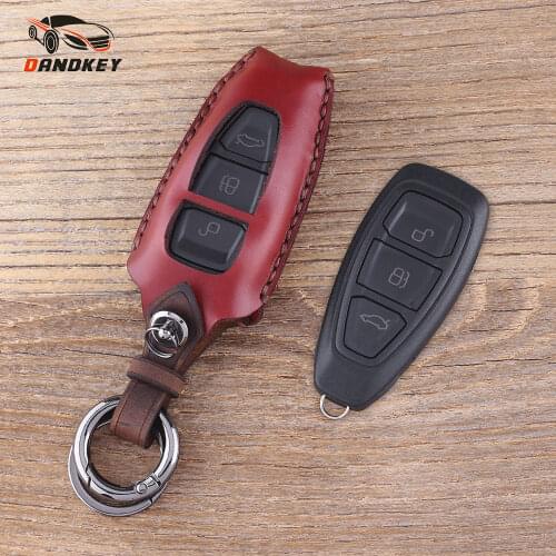 DANDKEY Genuine Leather Protector Key Case Shell Cover For Ford Kuga Focus 3 Ecosport Fiesta 2012 2013 2014 2015 2016 2017 3 BUT