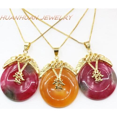 Charms 30mm Natural Stone Pendant For Women Stainless Steel Chain Necklace Pendant Jades Coin Pendulum Reiki Chakra Jewels B3364