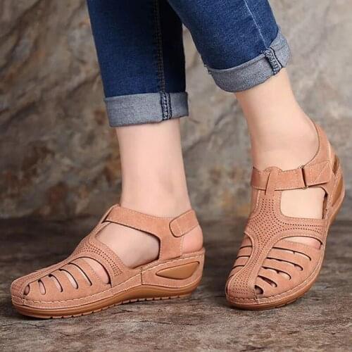 Woman Summer Pu Leather Vintage Sandals Buckle Casual Sewing Women Shoes Solid Female Peas Shoes Ladies Platform Shoes 36-46 New