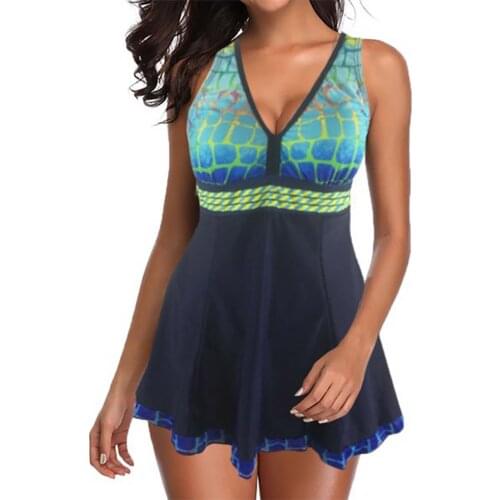 Women Swimwear Printed Deep V Neck Swimsuit Plus Size Bathing Sui 2021 new