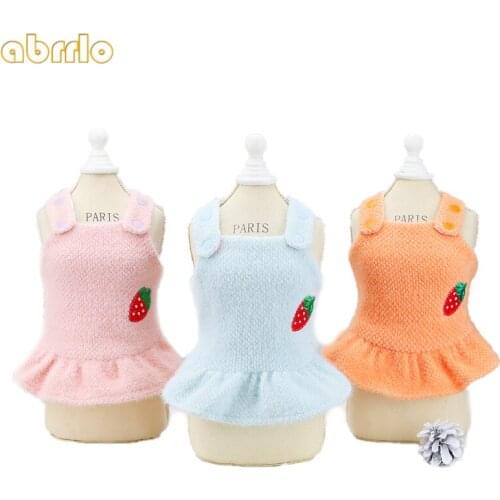 Winter Dog Dress Cute Strawberry Ferret Fleece Skirt Warm Clothes For Small Dogs Cats Autumn Pet Coat Yorkies Pomeranian Outfits