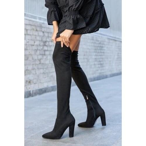 Size 35-41 Winter Over The Knee Boots Women Stretch Fabric Thigh High Sexy Woman Shoes Long Boats original suede and leather