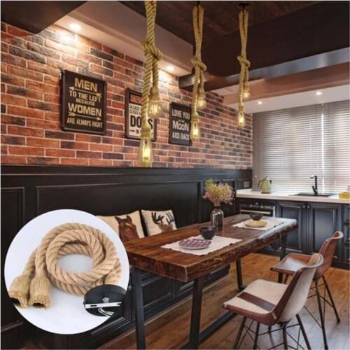1pc Single/Double Head Vintage Hanging Hemp Rope Chandelier Adjustable Ceiling Pendant Lamp Indoor Living Room Decoration