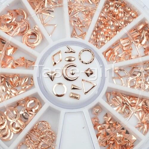 12 shapes champagne gold metal Rhinestones wheel For 3D Nail Art Tips Decoration beauty Styling Accessories Tools