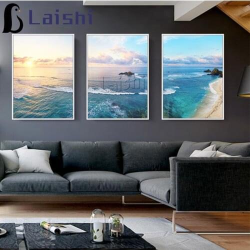 3pcs Romantic seaside natural scenery diamond rhinestone painting cross stitch diamond mosaic new arrival full display picture