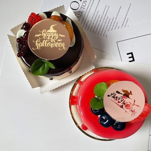 5pcs MINI Acrylic Halloween Cupcakes Toppers 5cm Golden Round Happy Halloween Baking Cake Toppers for Halloween Party Cake Decor