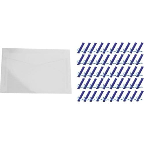 50 Pcs Translucent Blank White Parchment Paper Envelope & 50 Pcs Blue Velvet Pen Pouch Sleeve Holder Pencil Bag