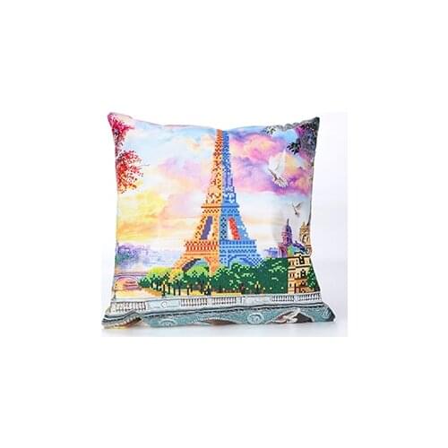 5D Partial Round Drill DIY Diamond Painting Landscape Eiffel Tower Cushion Cover Pillow Case Decor Room Art Mosaic Cross Stitch