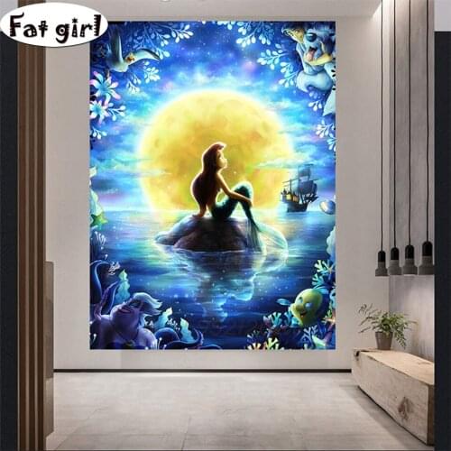 Diy Diamond Embroidery Sale Moonlight Fairy Mermaid Fantasy Art 5D Cross Stitch Diamond Painting cartoon Rhinestones Square gift