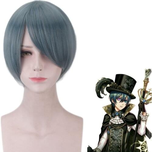 Anime Black Butler Ciel Phantomhive Wig Cosplay Wig Role Play Gradient Gray Green Short Hair Color 25cm