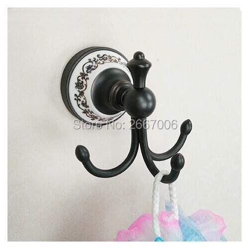 Free shipping Bathroom hardwares Classic Black Bronze Ceramic Robe Hook Coat Hat Hook Hanger Wall Mounted Home Decoration ZR2114