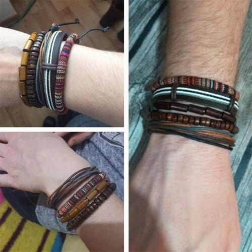 New Fashion Bohemia Multilayer Weave Wristband Beads Punk Charm Leather Men Bracelets for Women Jewelry Pulsera Hombre Mujer