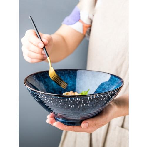 Starry Thread Bowl Ceramic Ramen Bowl Large Soup Bowl Household Hat Bowl Salad Bowl European Tableware Open Bowl