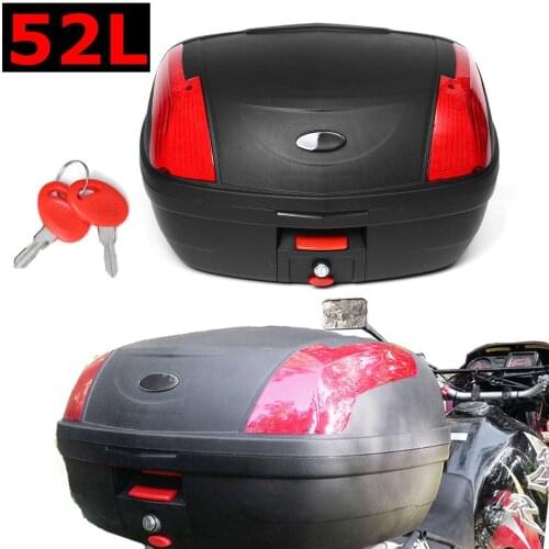 52L Secure Latch Black Motorcycle Trunk With Lock Scooter Top box Durable Rear Storage Luggage Topbox Case 55x42x32cm New