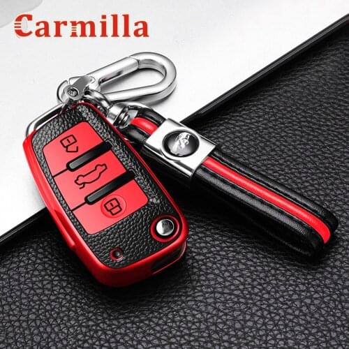 Leather TPU for Audi C6 R8 A1 A3 Q3 A4 A5 Q5 A6 S6 A7 B6 B7 B8 8P 8V 8L TT RS Car Remote Key Case Cover Keys Shell Keychain