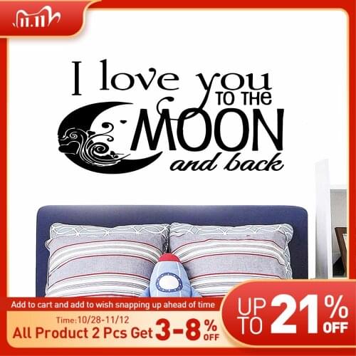 Black Stickers love moon Home Decoration Removable Wall Sticker Home Party Decor Wallpaper Living Room adesivo de parede