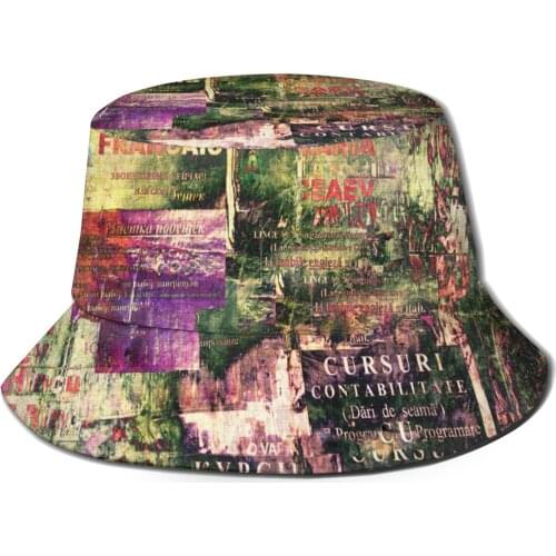 CINESSD Bucket Hat Unisex Bob Caps Hip Hop Gorros Grunge Abstract With Old Torn Posters Summer Panama Cap Beach Sun Fishing Hat