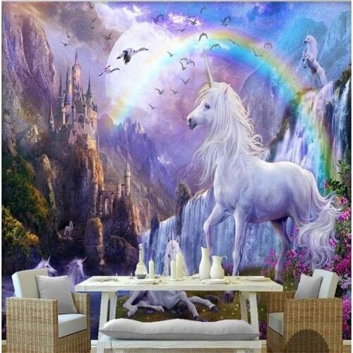 Beibehang Custom 3d photo wallpaper 3d wall mural Blue sky rainbow waterfall white horse animal landscape paintings 3d wallpaper