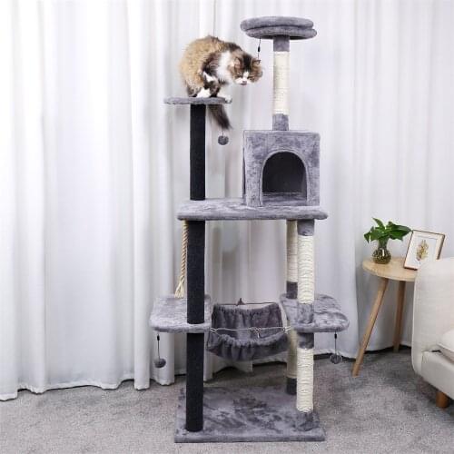 H175cm Big-size Cat Toy Cat House Scratching Post Wood Climbing Cat Tree Luxury Kitten Jumping Frame With Hammock Cat Furniture