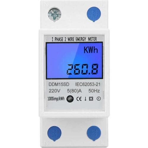 Energy Meter 5 TO 80A DDM15SD LCD Backlight Digital Display Single Phase Electronic Energy KWh Meter power meter