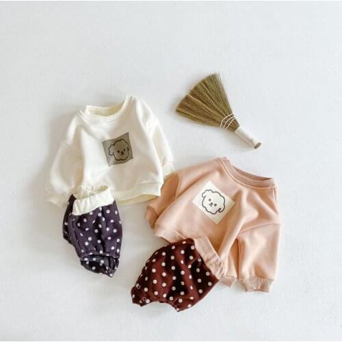 Baby Boys Clothes Set 2pcs Baby Round Collar Long Sleeve Velvet Sweatshirt + Polka Dot Shorts Suit Baby Girl Winter Clothes