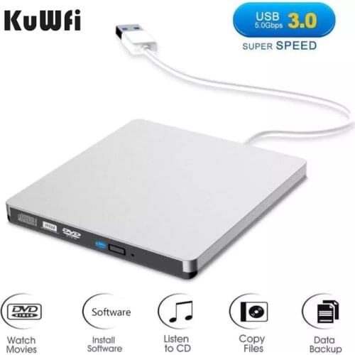 KuWFI External USB 3.0 DVD Burner Writer Recorder DVD RW Optical Drive CD/DVD ROM Player MAC OS Windows XP/7/8/10