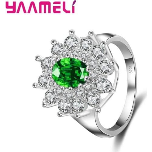 Hot Sale Women Finger Rings Prong With Green Cubic Zircon Design 925 Sterling Silver Female Engagement Fashion Anillos