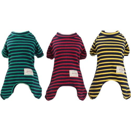 Fashion Pet Dog Jumpsuit Puppy Cat Dog Costume Cotton Dog Clothes Soft Pullover Dog Shirt Strip Half-high Collar Dog Clothes