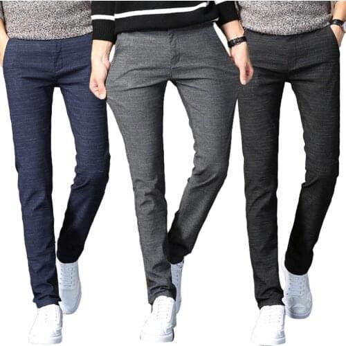 Men Casual Pants 2021 Summer Solid Color Zip Button Closure Pockets Straight Long Pants Business Trousers
