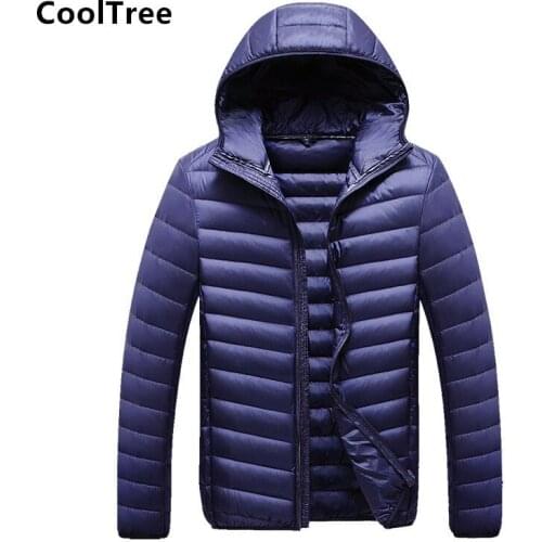 CoolTree Men Down Jackets Autumn Winter High quality White duck down Hooded Coats Male Ultra-light Thin Solid color Outerwear